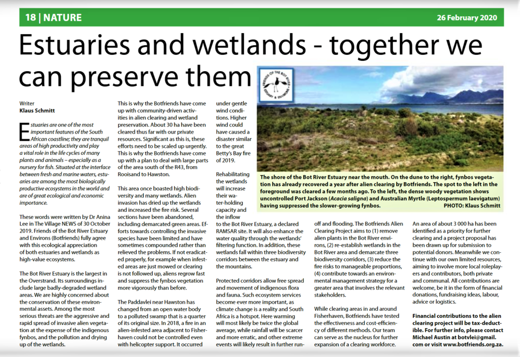 Preserving estuaries and wetlands Article in the Village News