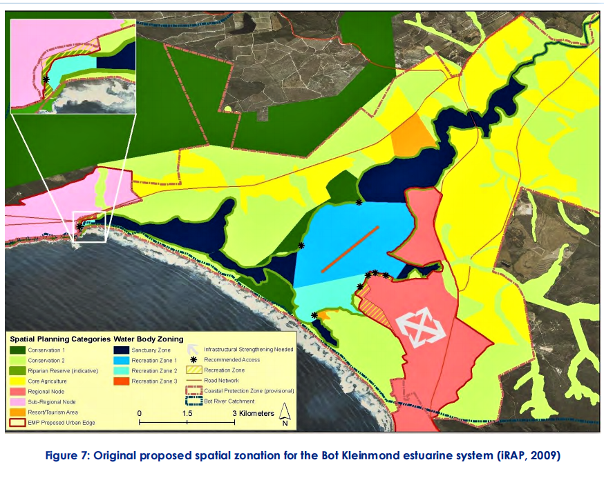 Map of the Bot estuarine management plan and surrounds showing planned protected and development areas.